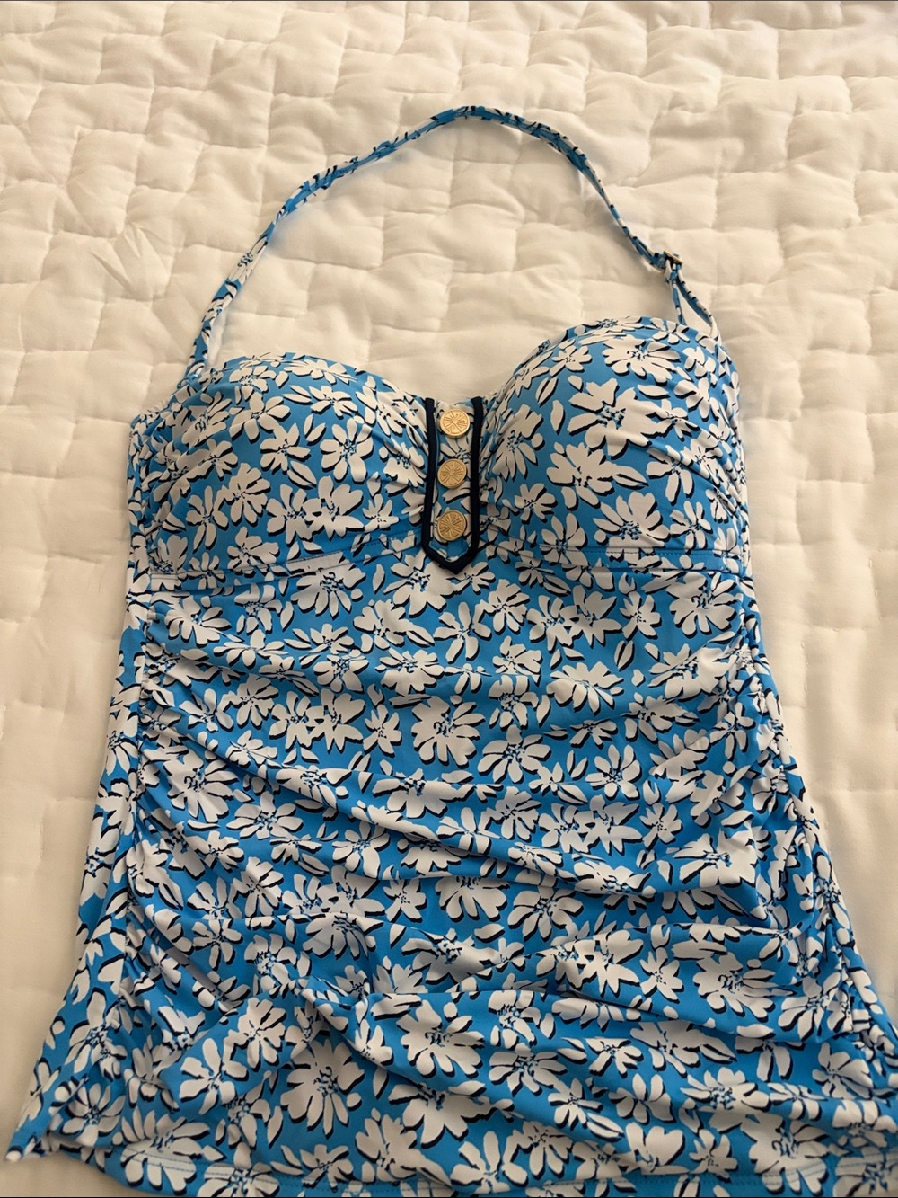 Lilly Pulitzer Blue and White Floral Halter Tankini Top